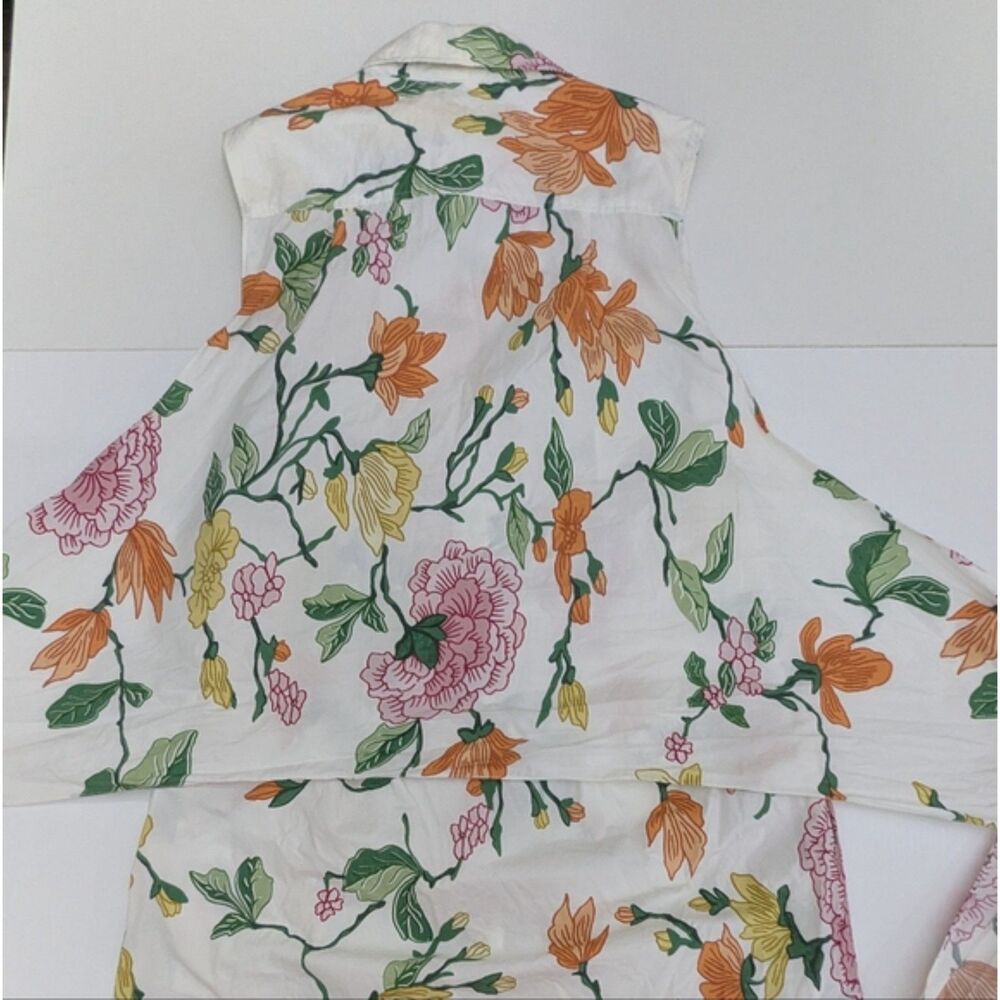 Zara White Floral Shirt Dress Size S/M Sleeveless Front Wrap Tie Cotton Summer - Picture 7 of 12
